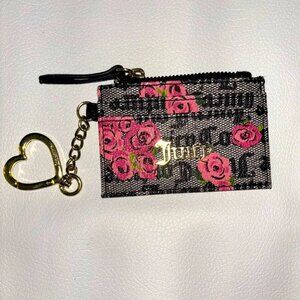 Juicy Couture Pink Bloom Black “Furget Me Not” Card Carrier with Keychain